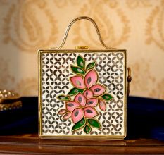 Mini Floral Lippan Art Handcrafted Square Sling Bag